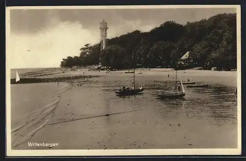 AK Hamburg-Wittenbergen, Strandpartie mit Leuchtturm