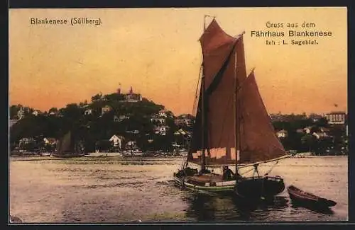 AK Hamburg-Blankenese, Segelpartie mit Blick nach dem Süllberg