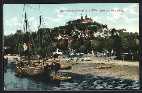 AK Hamburg-Blankenese, Blick auf den Süllberg, Segelboot