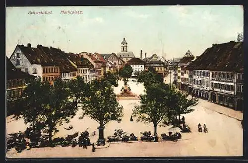 AK Schweinfurt, Marktplatz mit Kirche und Denkmal