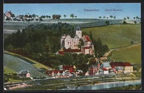 AK Schweinfurt, Schloss Mainberg mit Kirche, Häuser und Umgebung