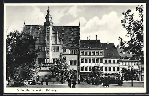 AK Schweinfurt a. Main, Rathaus mit Geschäften