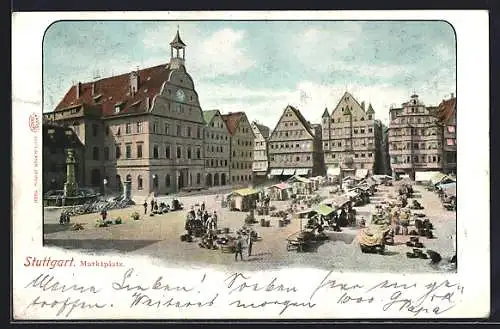 AK Stuttgart, Wochenmarkt am Marktplatz