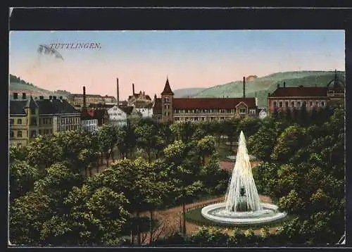 AK Tuttlingen, Ortsansicht mit Springbrunnen