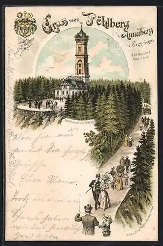 Lithographie Pöhlberg b. Annaberg i. Erzgebirge, Aussichtsturm