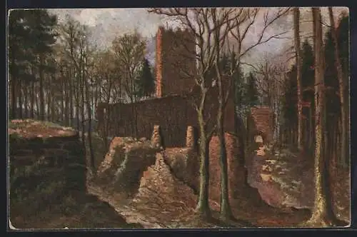 Künstler-AK Ruine Wildenburg /Odenwald, Ortsansicht