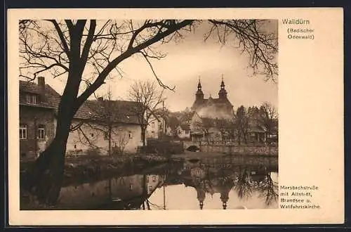 AK Walldürn /Odenwald, Marsbachstrasse mit Altstadt, Brandsee und Kirche