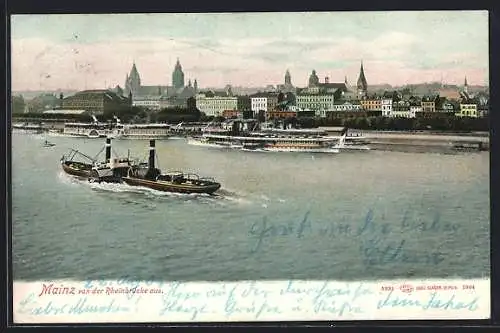 AK Mainz, Blick auf Mainz von der Rheinbrücke aus