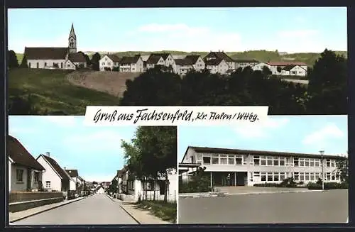 AK Fachsenfeld /Aalen, Strassenpartie, Ortspanorama