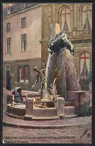 Künstler-AK Charles F. Flower: Aachen, Baakauw-Brunnen am Kaiserbaf