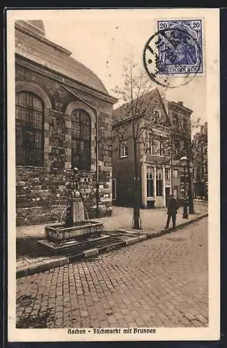 AK Aachen, Fischmarkt mit Brunnen