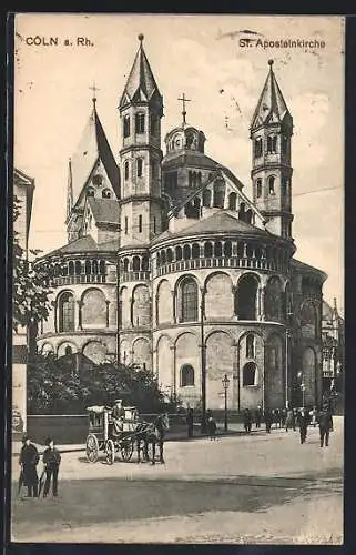 AK Köln, St. Apostelnkirche mit Kutsche