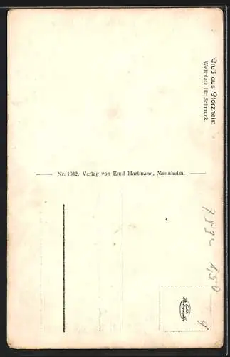 AK Pforzheim, Auerbachdenkmal, Gesamtansicht, Kupferhammer