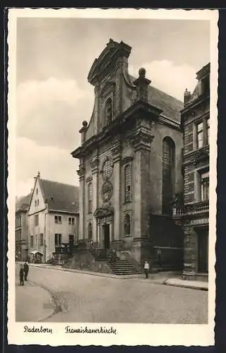 AK Paderborn, Franziskanerkirche mit Strassenpartie