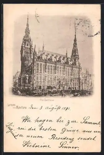 Künstler-AK Aachen, Das Rathaus