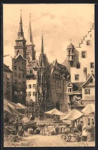Künstler-AK Nürnberg, Schöner Brunnen