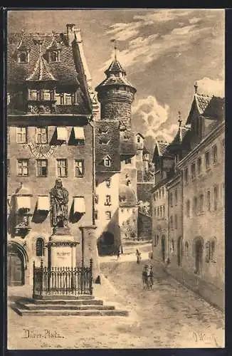 Künstler-AK Nürnberg, Dürerplatz mit Denkmal