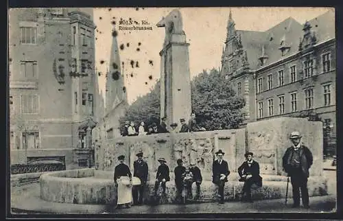 AK Köln a. Rh., Römerbrunnen mit Besuchern