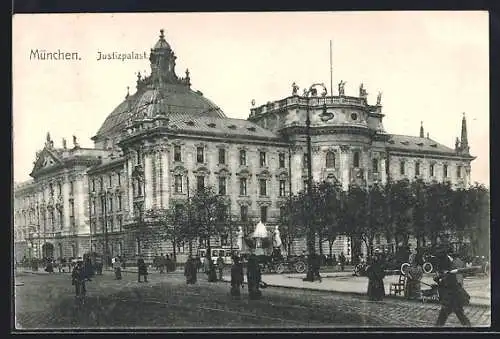 AK München, Justizpalast mit Strasse