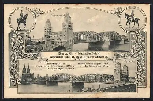 AK Köln a. Rh., Hohenzollernbrücke Einweihung durch Sr. Majestät Kaiser Wilhelm II. 1911, Westportal, Ostportal