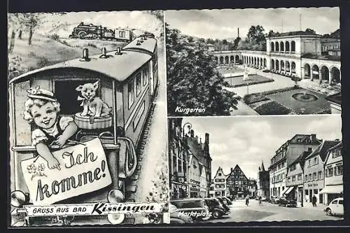 AK Bad Kissingen, Kurgarten, Marktplatz, Kind in der Eisenbahn