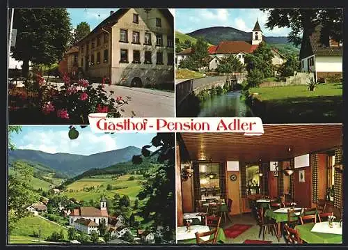 AK Elzach-Yach /Schwarzwald, Gasthof-Pension Adler K. Giessler, Ortsansicht, Ortspartie