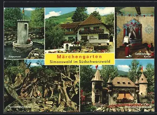 AK Simonswald /Schwarzwald, Cafe-Pension Märchengarten Fam. Tritschler, mit Märchenfiguren
