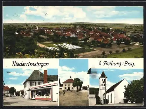 AK Niederrimsingen /Freiburg, Geschäftshaus, Kirche, Gesamtansicht