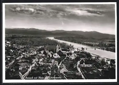 AK Breisach, Ortsansicht mit Rhein und Schwarzwald aus der Vogelschau