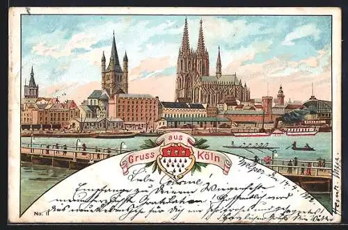 Lithographie Köln, Teilansicht mit Dom