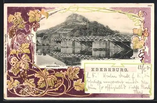 AK Ebernburg, Die Ebernburg mit Brücke, Passepartout