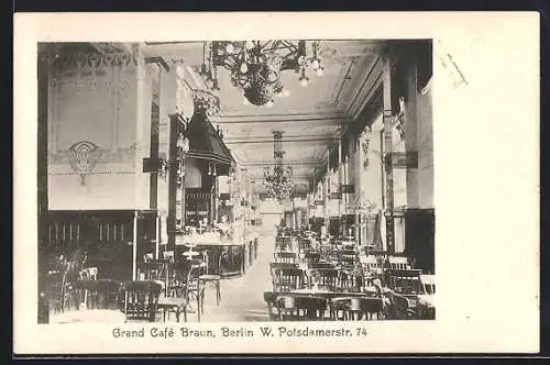 AK Berlin-Tiergarten, Grand Cafe Braun, Potsdamerstr. 74, Innenansicht