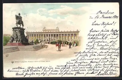 Lithographie Berlin, Lustgarten-Museum mit Denkmal Friedrich Wilhelm III.