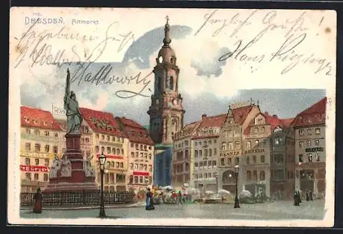 Lithographie Dresden, Blick auf den Altmarkt