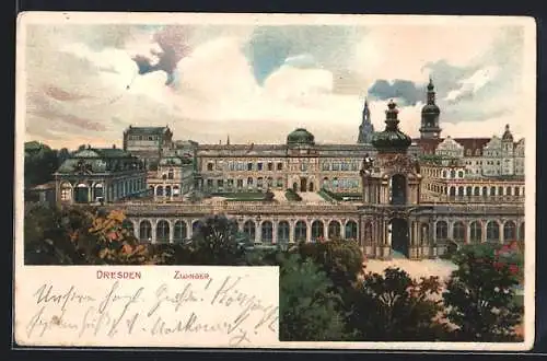 Lithographie Dresden, Zwinger aus der Vogelschau