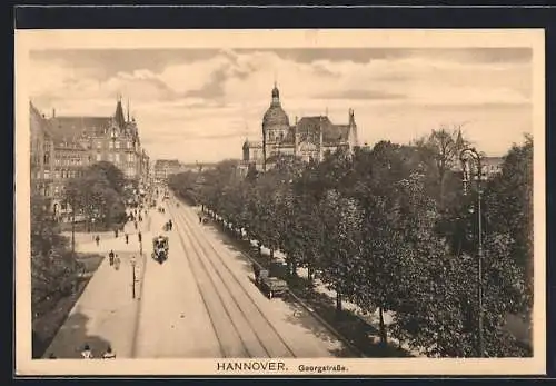 AK Hannover, Georgstrasse mit Kirche