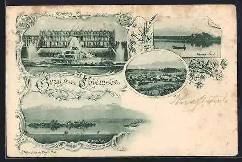 AK Prien am Chiemsee, Ortsansicht, Herren-Insel, Frauen-Insel