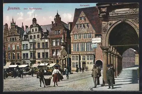 AK Bremen, Marktplatz mit Ratscafé