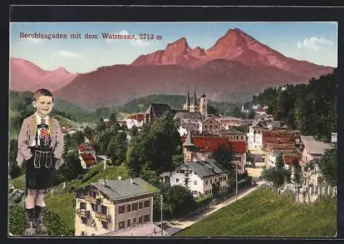 AK Berchtesgaden, Panorama mit Blick auf den Watzmann