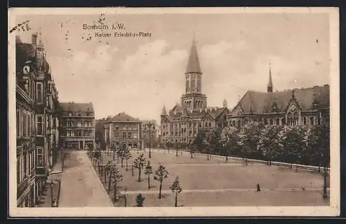 AK Bochum i. W., Kaiser Friedrich-Platz mit Kirche