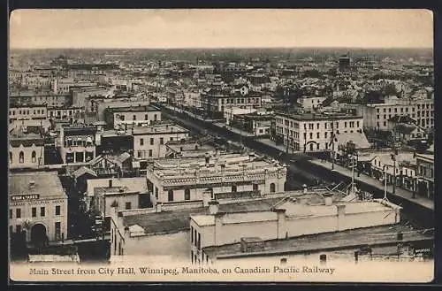 AK Winnipeg, Manitoba, Main Street from City Hall, On Canadian Pacific Railway