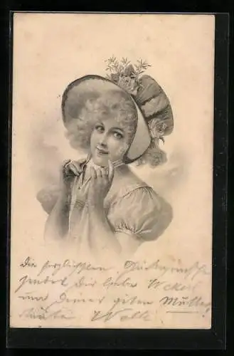 Künstler-AK M. Munk: Fräulein mit Blumenhut