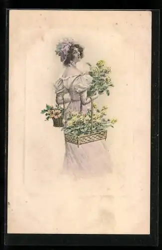 Künstler-AK M. Munk Nr. 276: Fräulein mit Blumenkörben