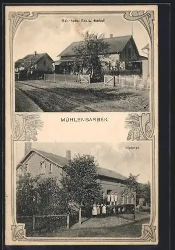 AK Mühlenbarbek, Meierei, Bahnhofs-Gasthof