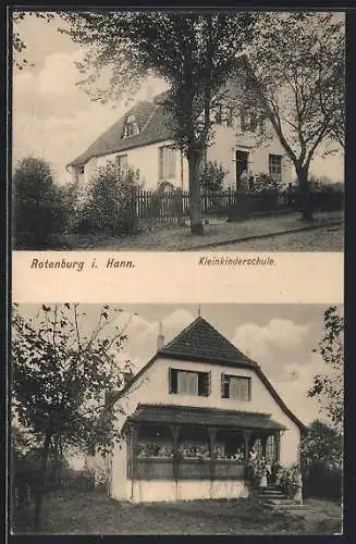 AK Rotenburg i. Hann., Kleinkinderschule in zwei Ansichten, mit Kindergruppe