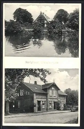 AK Havighorst /Bad Oldesloe, Geschäftshaus mit Strasse, Seepartie mit Blick auf ein Haus