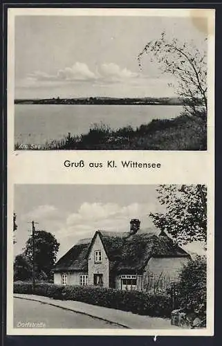 AK Kl. Wittensee, Dorfstrasse mit Reetdachhaus, Am See