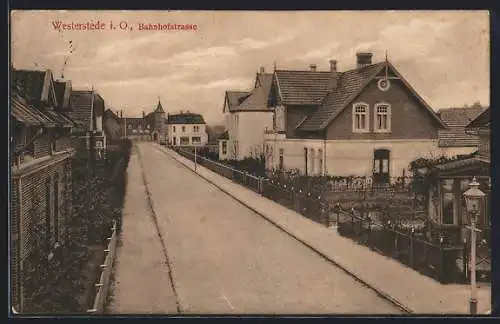 AK Westerstede i. O., Bahnhofstrasse mit Turmblick aus der Vogelschau