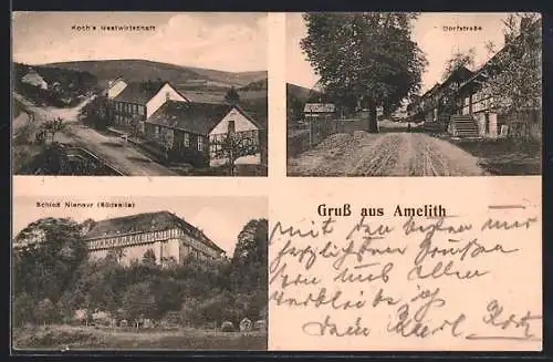 AK Amelith, Koch`s Gastwirtschaft, Dorfstrasse, Schloss Ninovr (Südseite)