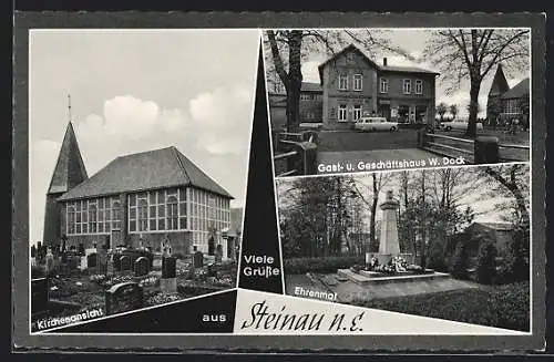 AK Steinau / H., Gast- & Geschäftshaus W. Dock, Kirchenansicht, Ehrenmal